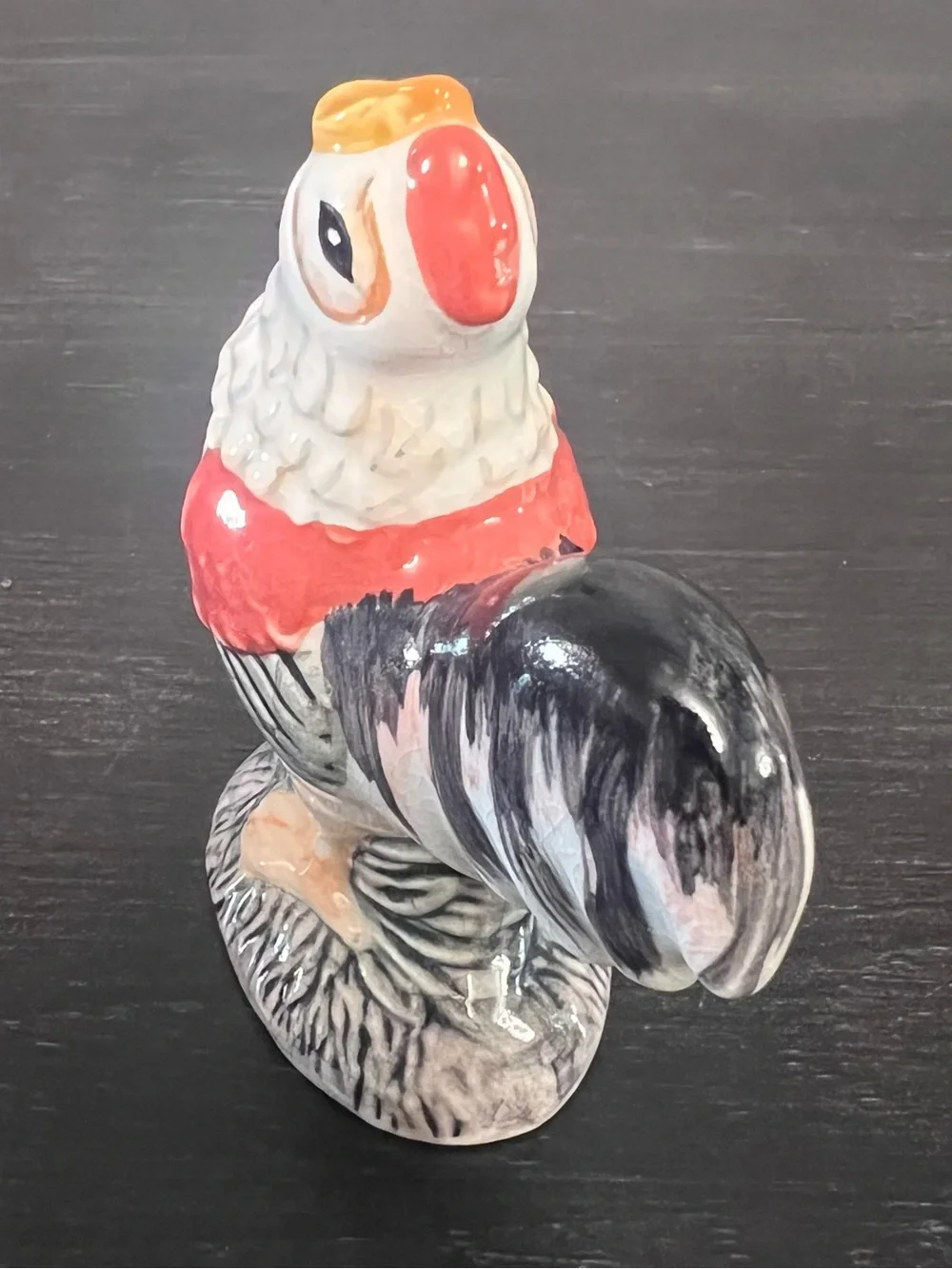 VTG Ceramic Rooster Pie Bird Vent Funnel Hand Painted Folk Art 4.25” Farmhouse